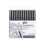 Uni PIN Fineliner, black - Etui for 12 Stk ass.