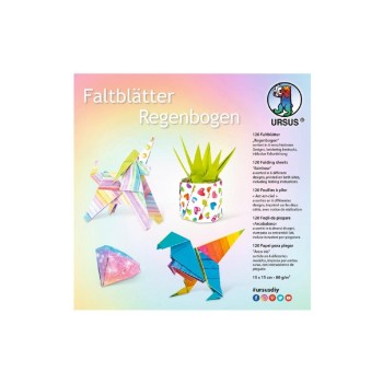 Ursus Faltblätter Origami à 120 Blatt, Regenbogen, 80 g/m², 6 Designs Ursus Faltblätter Origami à 120 Blatt, Regenbogen, 80 g/m², 6 Designs