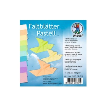Ursus Faltblätter Origami à 100 Blatt, Pastell, 130 g/m, 10 x 10 cm, Ursus Faltblätter Origami à 100 Blatt, Pastell, 130 g/m, 10 x 10 cm,