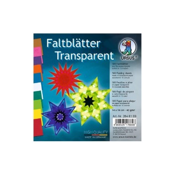 Ursus Faltblätter Origami à 500 Blatt, Transparentpapier, 42 g/m², 14 x 14 cm Ursus Faltblätter Origami à 500 Blatt, Transparentpapier, 42 g/m², 14 x 14 cm