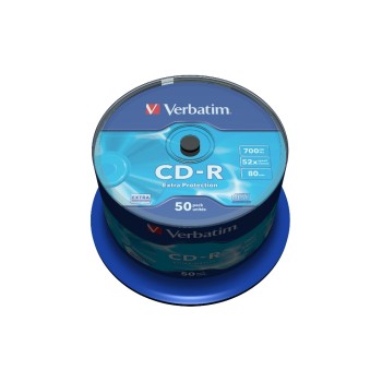 Verbatim CD-R 52x 80Min/700MB 50er Spindel, Bis 52-fach, m.Logo/n.printable Verbatim CD-R 52x 80Min/700MB 50er Spindel, Bis 52-fach, m.Logo/n.printable