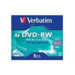 Verbatim DVD-RW 4.7GB, 5er Jewel Case, bis 4-fach, nicht bedruckbar, mit Logo