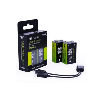 Verico LoopEnergy 9V-Block, 500mAh, USB-C Anschluss, 2 Stück Verico LoopEnergy 9V-Block, 500mAh, USB-C Anschluss, 2 Stück