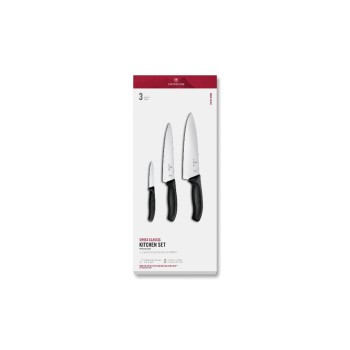 Victorinox Classic Küchengarnitur schwarz, Set 3tlg, Gemüs- und Kochmesser 19+20cm