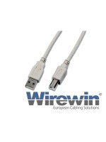 USB2.0-Kabel A-B: 500cm, bis 480Mbps, AWG28, goldbeschichtete Kontakte, grau