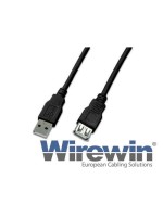 USB2.0-Kabel A-A: 15cm, bis 480Mbps, Verlängerungskabel M/F, schwarz