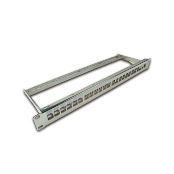 24-Port 1 HE Patchpanel, geschirmt, Nickel, Leerpanel für Keystone Modul 19 24-Port 1 HE Patchpanel, geschirmt, Nickel, Leerpanel für Keystone Modul 19
