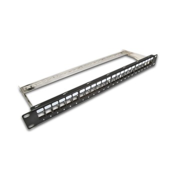 24-Port 1HE Patchpanel, geschirmt, schwarz, Leerpanel für Keystone Modul 19 24-Port 1HE Patchpanel, geschirmt, schwarz, Leerpanel für Keystone Modul 19