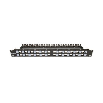 24-Port 1HE Patchpanel, geschirmt, schwarz, Leerpanel für Keystone Modul 19 24-Port 1HE Patchpanel, geschirmt, schwarz, Leerpanel für Keystone Modul 19