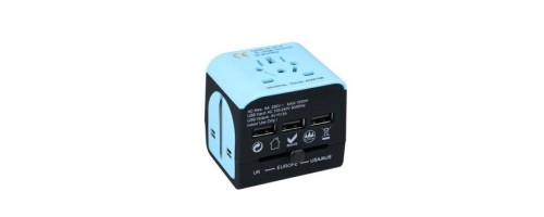 Reiseadapter - Weltweit - 3 USB-Anschlüssen - blau- schwarz