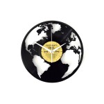 Yesterday's Vinyl Horloge murale Carte du monde Ø 30 cm, Doré/Noir