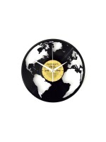 Yesterday's Vinyl Horloge murale Carte du monde Ø 30 cm, Doré/Noir