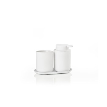 ZoneDenmarkSeifenspender&Zahnputzbecher Ume, White,18x9.5x13.5 cm (LxBxH),Steinzeug,ABS